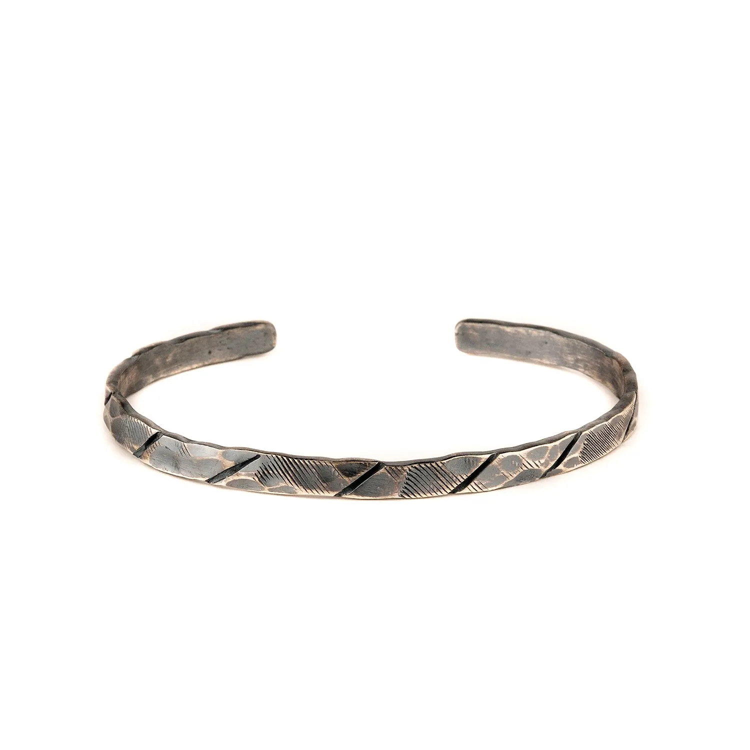 Chicotta Men's Handcrafted Sterling Silver One-Size Randomly Hammered Thin Cuff Bracelet