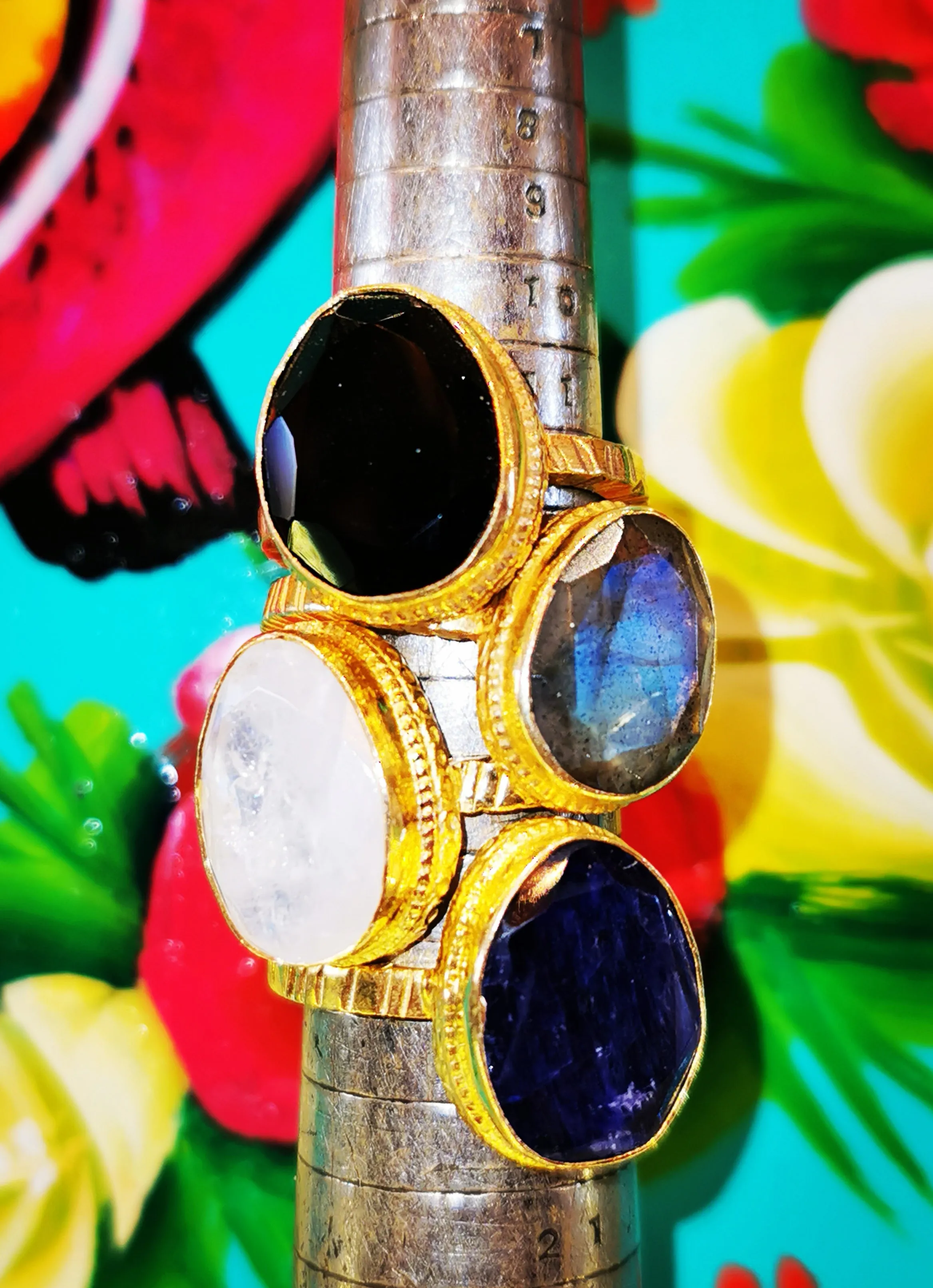 Chunky golden crystal rings