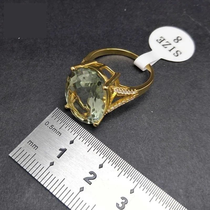 Chunky Natural 13ct Green Amethyst Gemstone Ring
