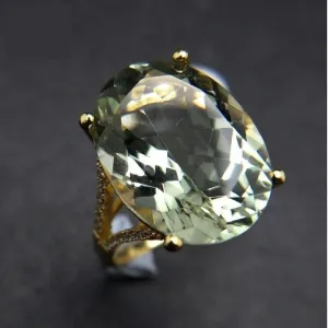 Chunky Natural 13ct Green Amethyst Gemstone Ring