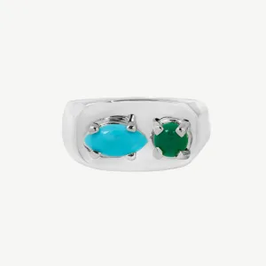 Chunky Signet in Green Onyx and Turquoise