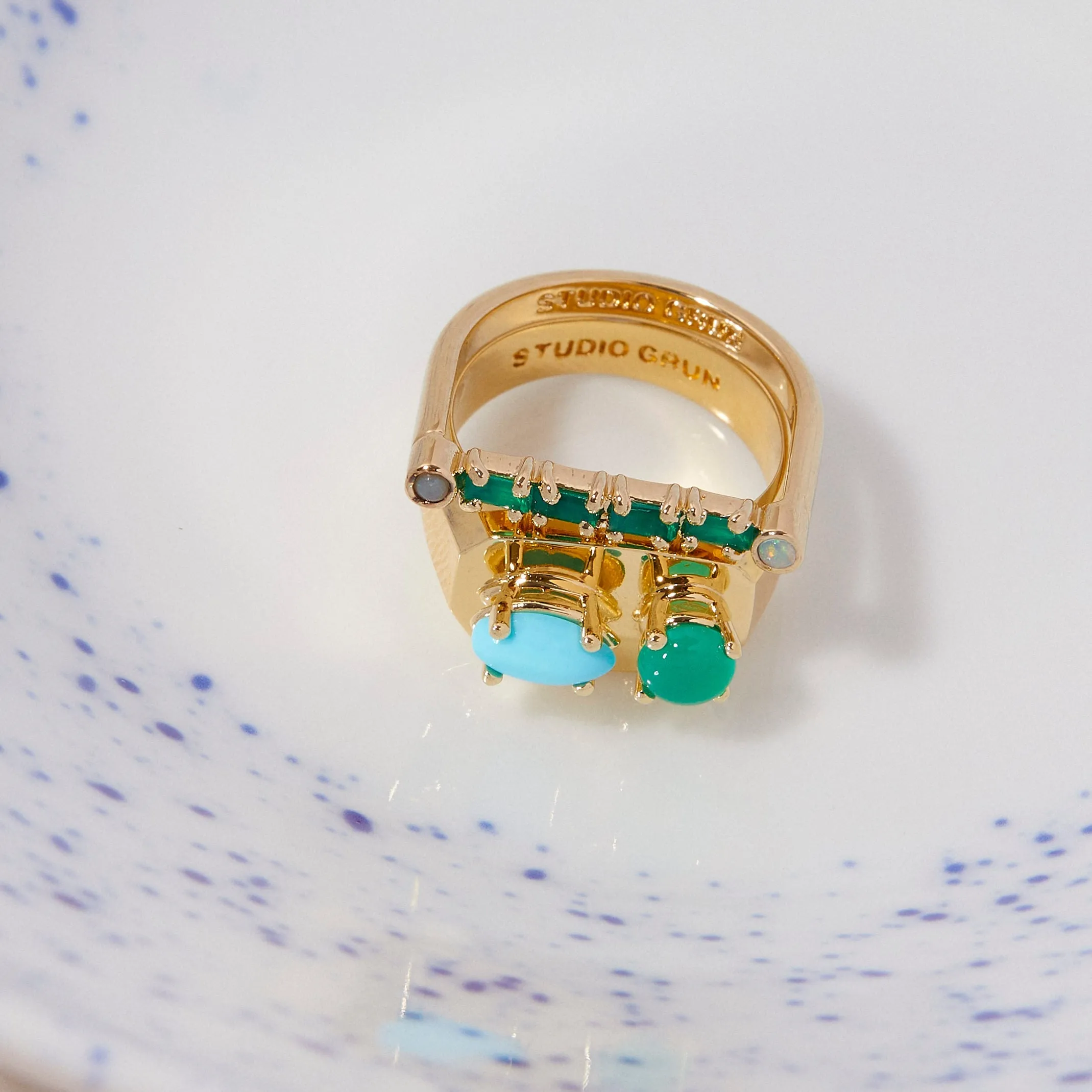 Chunky Signet in Green Onyx and Turquoise