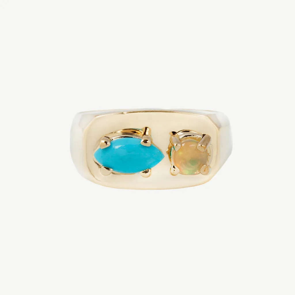 Chunky Signet in Opal and Turquoise