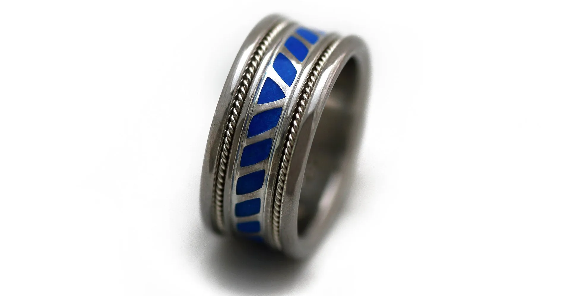 Colored coil - royal blue Enamel wedding ring
