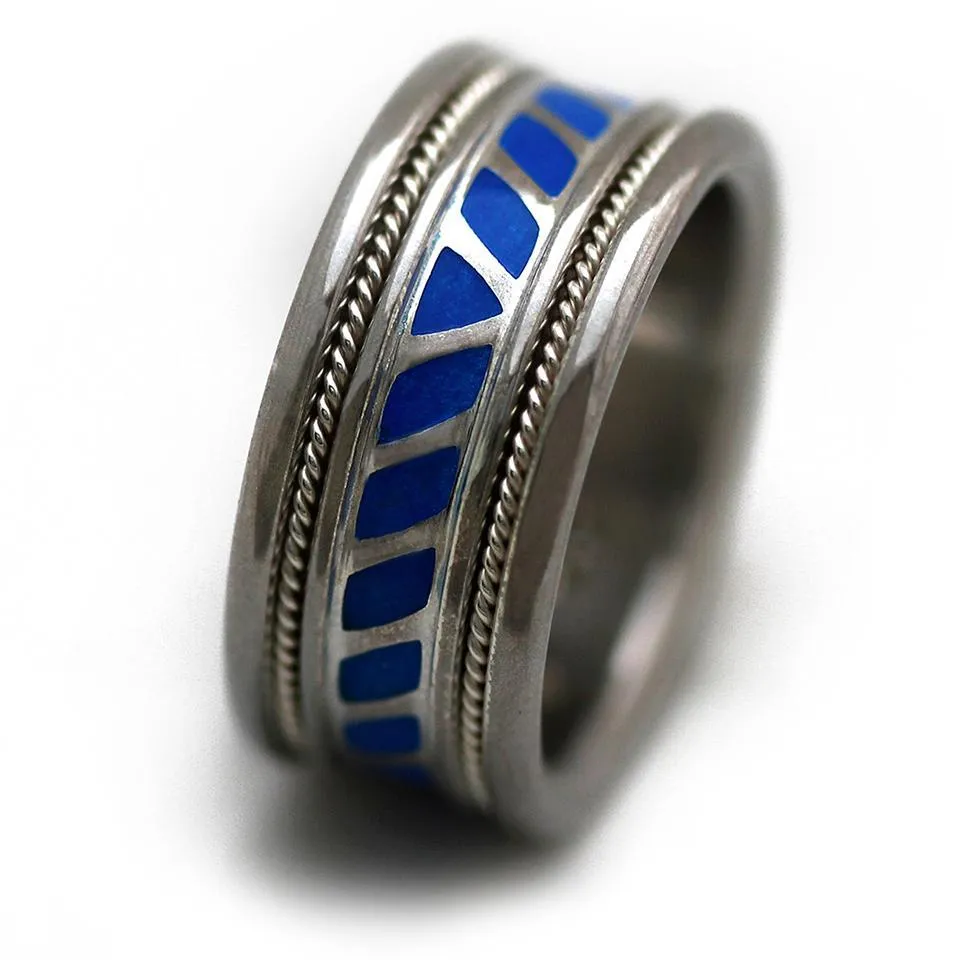 Colored coil - royal blue Enamel wedding ring
