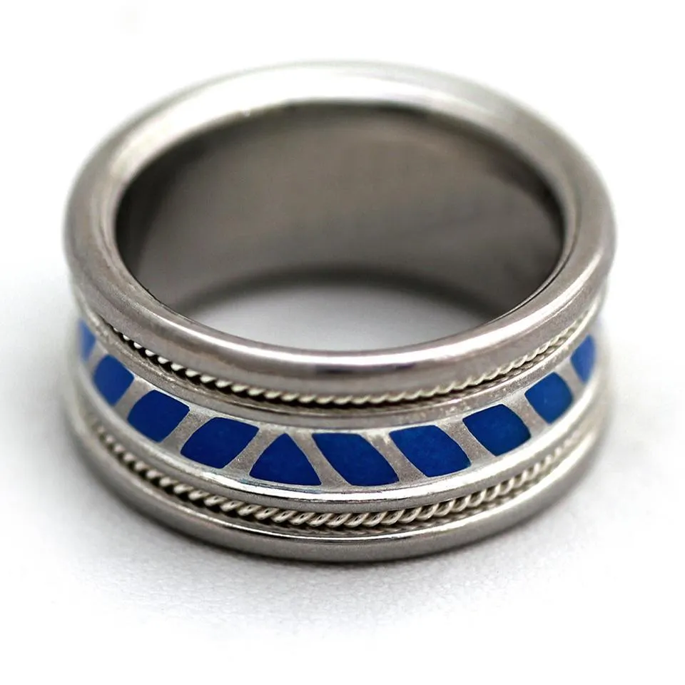 Colored coil - royal blue Enamel wedding ring