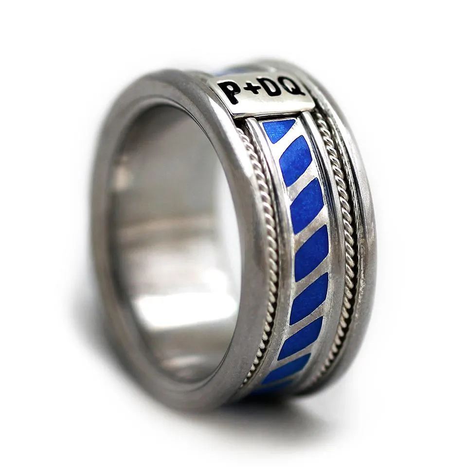 Colored coil - royal blue Enamel wedding ring