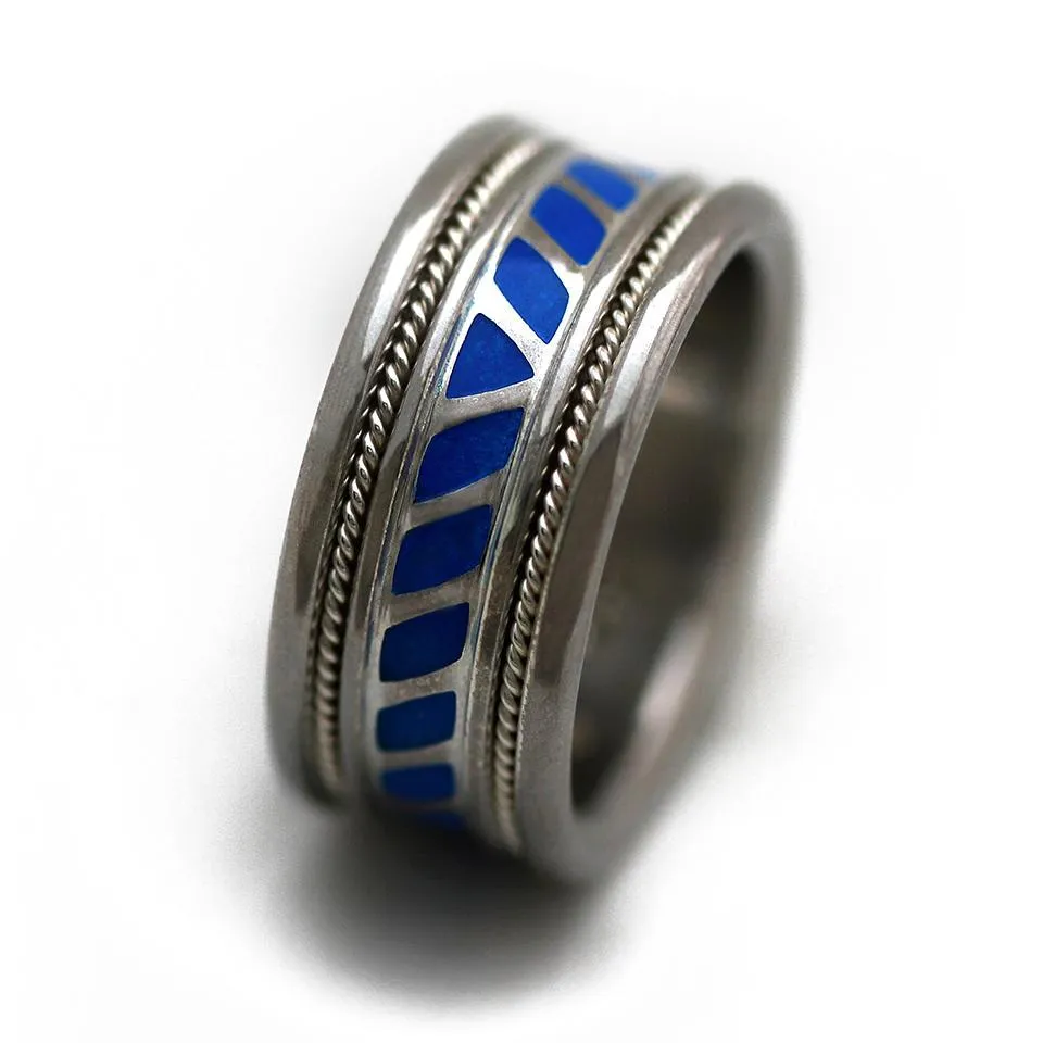 Colored coil - royal blue Enamel wedding ring