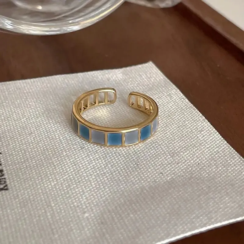 Colorful Drip Glaze Open Ring For Women Fashion Retro Geometric Gold Color Metal Rings Exquisite Jewelry Gifts For Girl