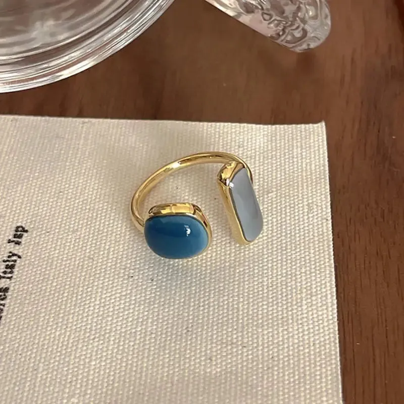 Colorful Drip Glaze Open Ring For Women Fashion Retro Geometric Gold Color Metal Rings Exquisite Jewelry Gifts For Girl