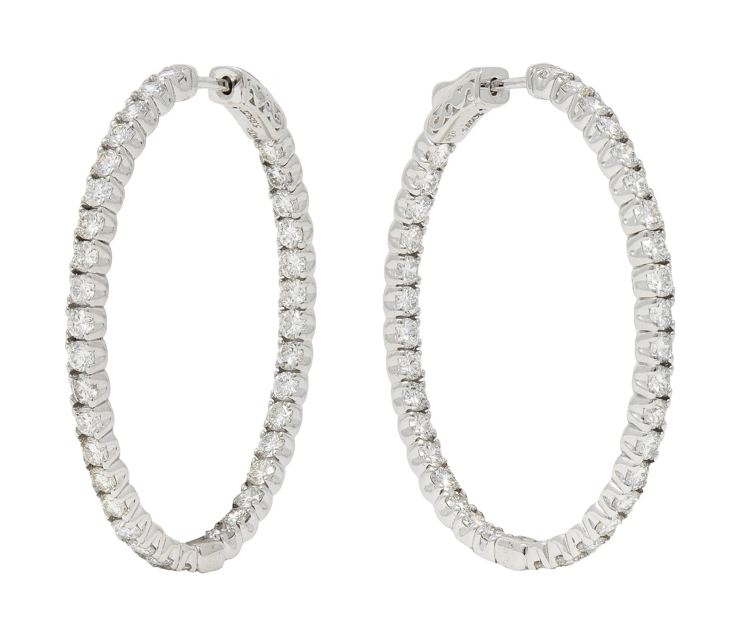 Contemporary 5.05 CTW Diamond 14 Karat White Gold Inside Outside Hoop Earring