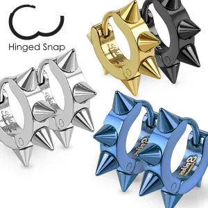 Cool Modern Stainless Steel Spiked Hoop Huggie Earrings. 10mm. Available in 4 Colors.