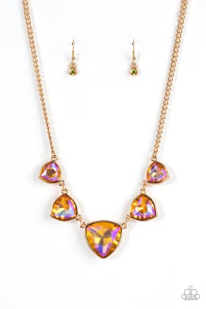 Cosmic Constellations - Gold - Iridescent UV Triangular Rhinestone Paparazzi Short Necklace