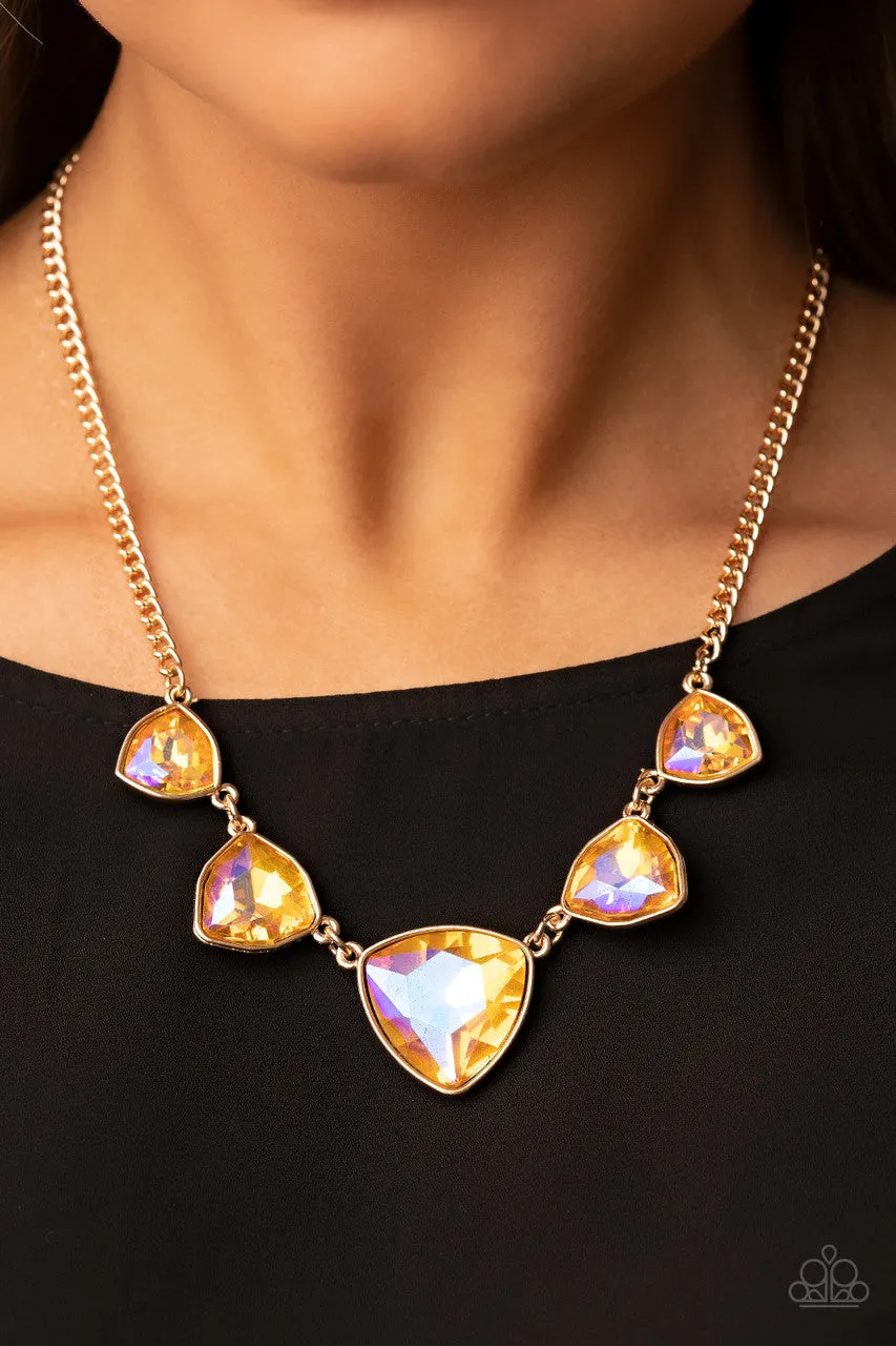 Cosmic Constellations - Gold - Iridescent UV Triangular Rhinestone Paparazzi Short Necklace