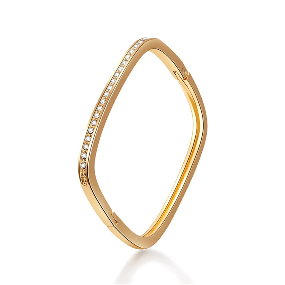 Cubic Zirconia & 18K Gold-Plated Thin Square Bangle