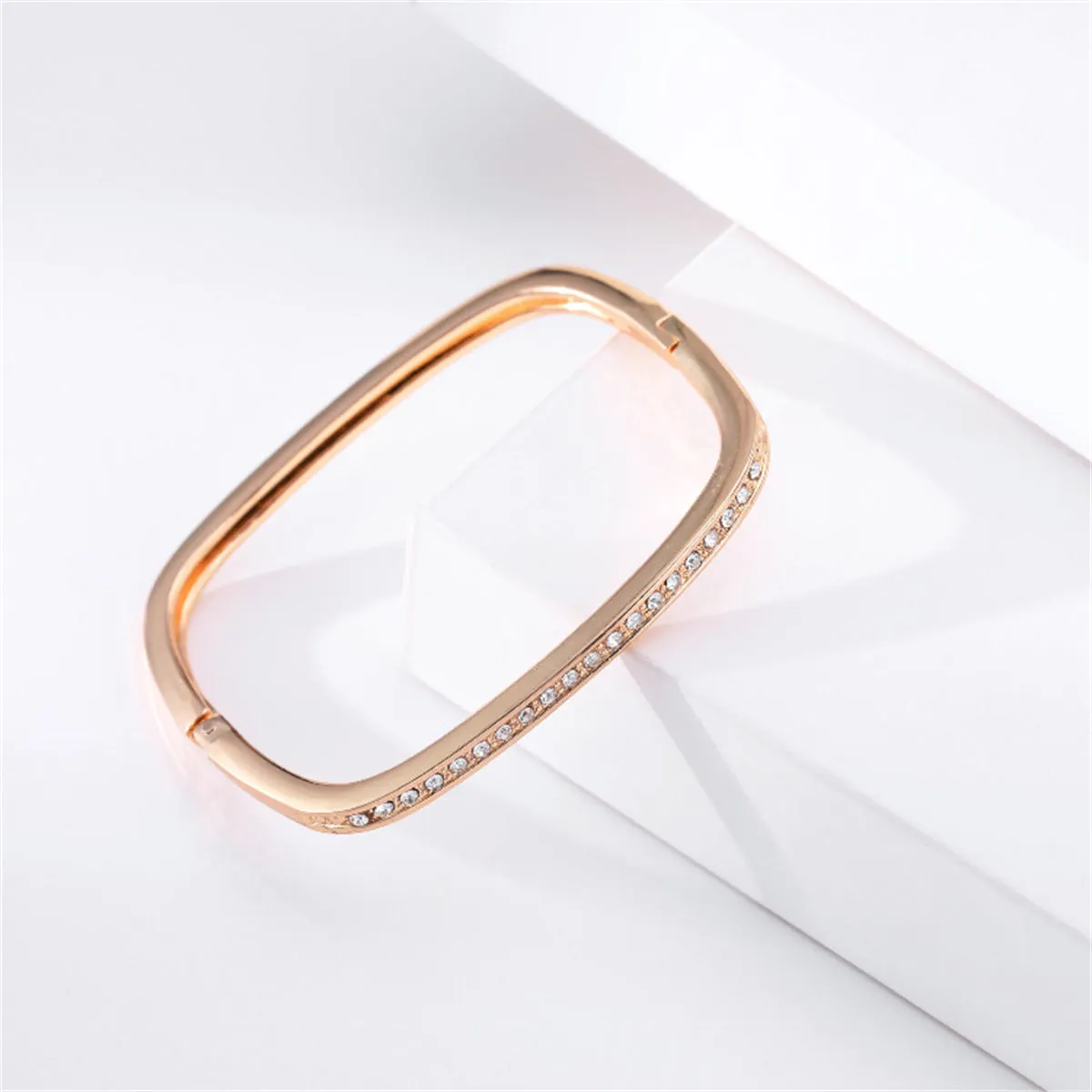 Cubic Zirconia & 18K Gold-Plated Thin Square Bangle