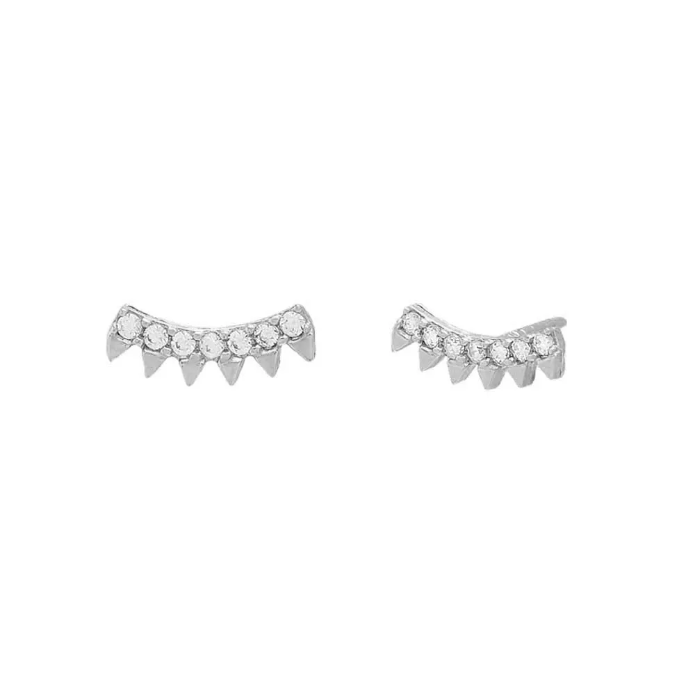 Curved CZ Spike Bar Stud Earring 14K