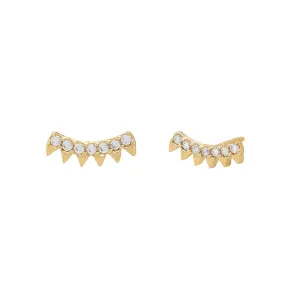 Curved CZ Spike Bar Stud Earring 14K