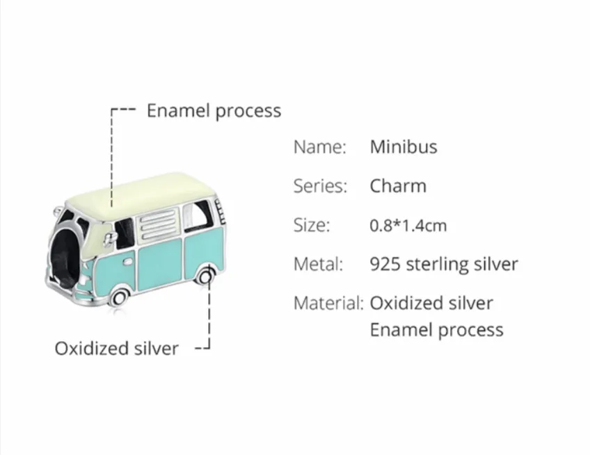 Cycolinks 925 Sterling Silver Camper Van Charm