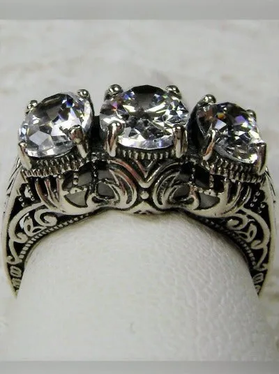 D41, Trinity Ring, Simulated or CZ Gemstones, Three Gem Art Deco Jewelry Design#D41