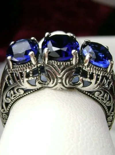 D41, Trinity Ring, Simulated or CZ Gemstones, Three Gem Art Deco Jewelry Design#D41