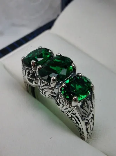 D41, Trinity Ring, Simulated or CZ Gemstones, Three Gem Art Deco Jewelry Design#D41