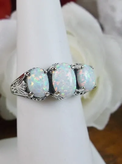 D41, Trinity Ring, Simulated or CZ Gemstones, Three Gem Art Deco Jewelry Design#D41