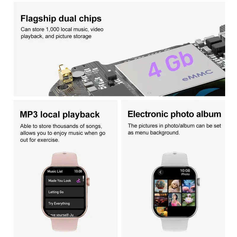 DATEOY DT Watch 10 Smartwatch| ChatGPT | 2.06" AMOLED Always-on Display | 3D Stereo Vision | 4GB Memory | MP4 Video | TWS Headset Connection | USB Flash Mode | Super Fast Charging