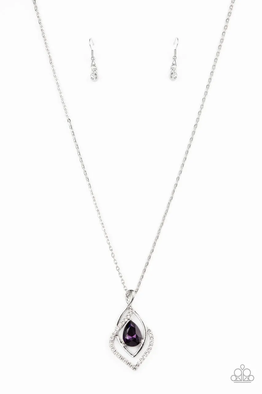 Dauntless Demure - Purple - Teardrop Gem Silver Pendant Paparazzi Short Necklace