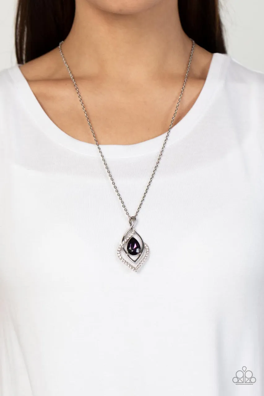 Dauntless Demure - Purple - Teardrop Gem Silver Pendant Paparazzi Short Necklace