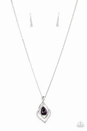 Dauntless Demure - Purple - Teardrop Gem Silver Pendant Paparazzi Short Necklace