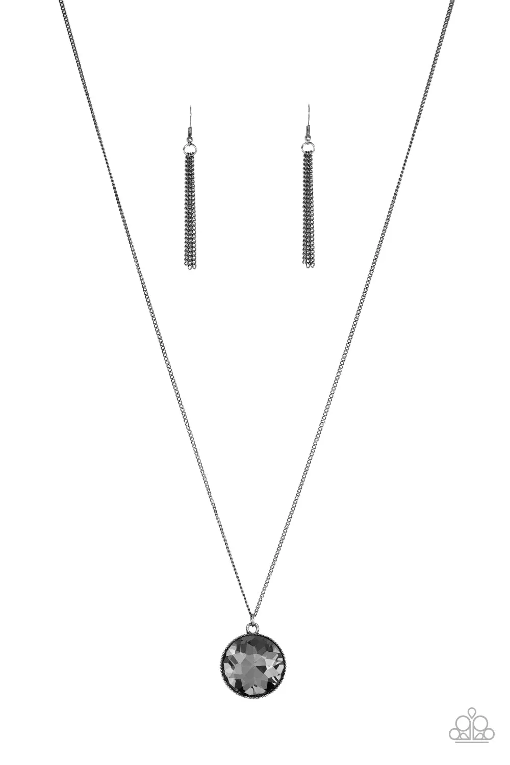 Dauntless Diva - Black - Oversized Smoky Gem Gunmetal Paparazzi Long Necklace