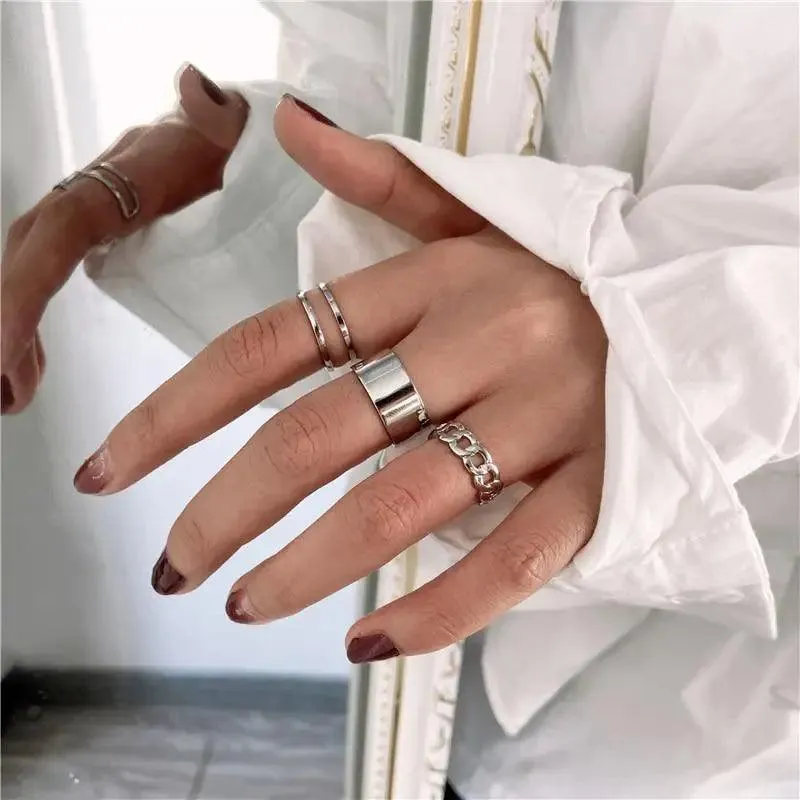 Dazzling Gold Color Round Geometric Finger Rings Set For Women And Girls Vintage Multiple Midi Finger Ring Sets