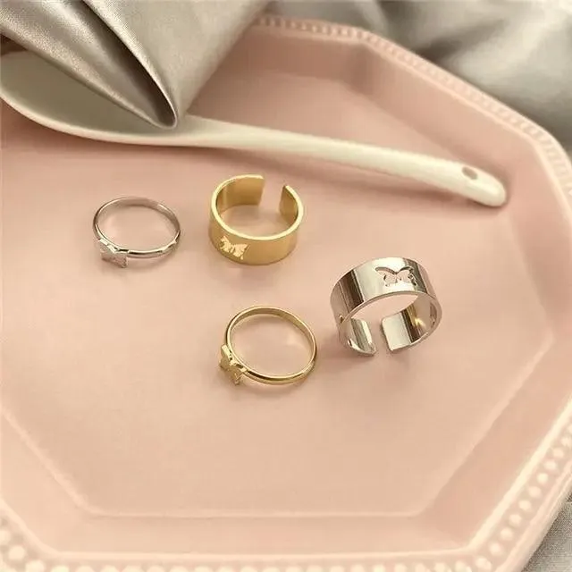 Dazzling Gold Color Round Geometric Finger Rings Set For Women And Girls Vintage Multiple Midi Finger Ring Sets