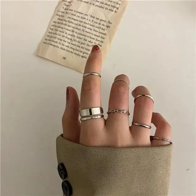 Dazzling Gold Color Round Geometric Finger Rings Set For Women And Girls Vintage Multiple Midi Finger Ring Sets