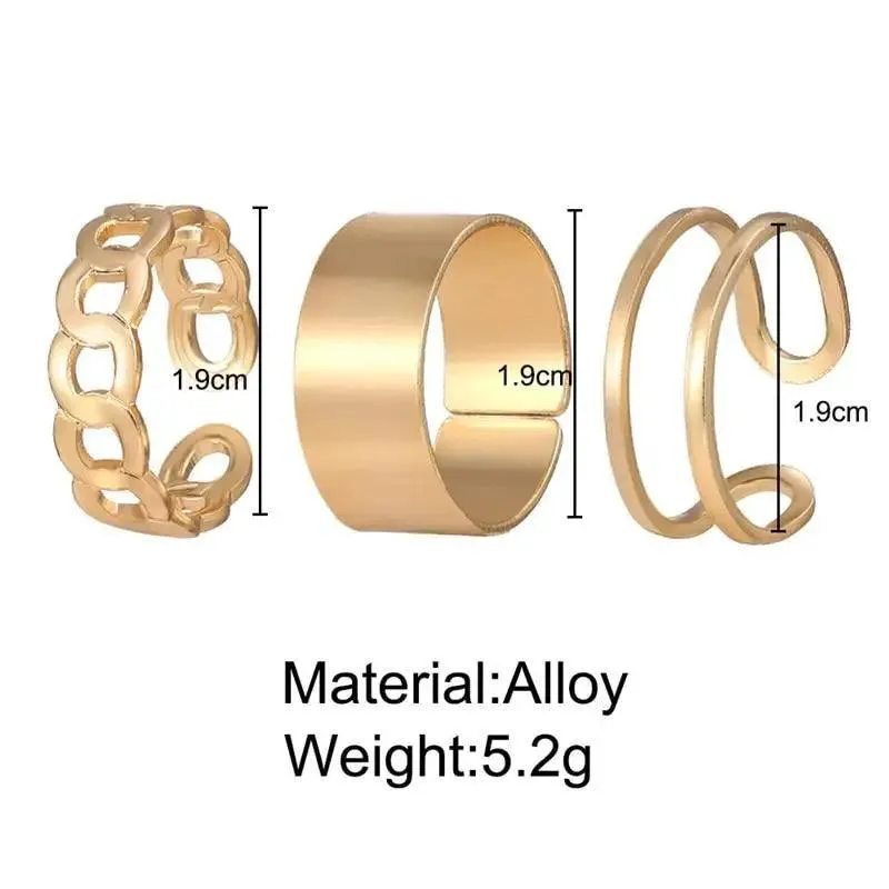 Dazzling Gold Color Round Geometric Finger Rings Set For Women And Girls Vintage Multiple Midi Finger Ring Sets