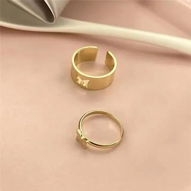 Dazzling Gold Color Round Geometric Finger Rings Set For Women And Girls Vintage Multiple Midi Finger Ring Sets