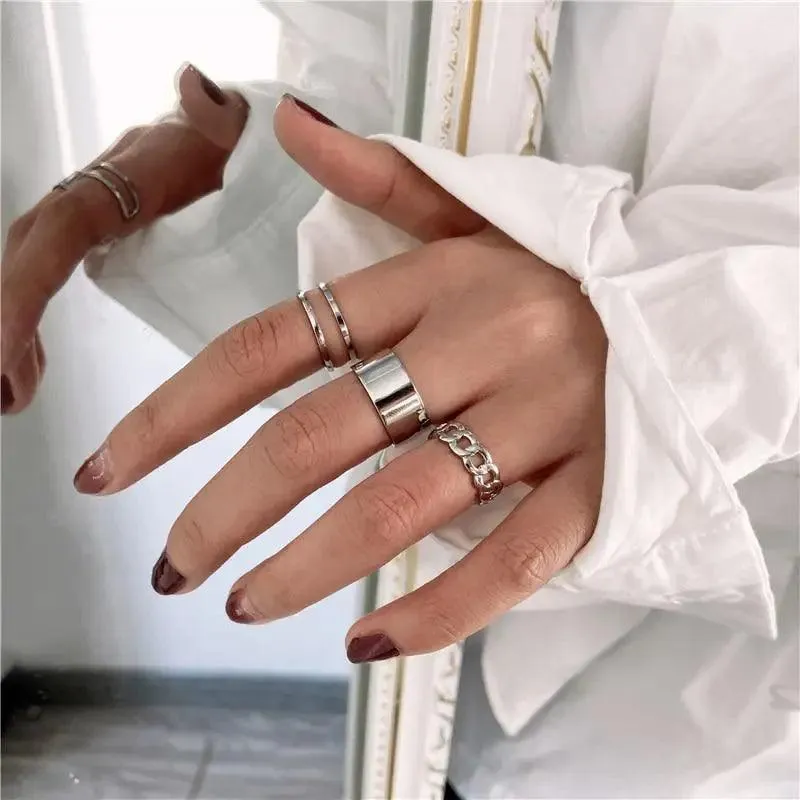 Dazzling Gold Color Round Geometric Finger Rings Set For Women And Girls Vintage Multiple Midi Finger Ring Sets