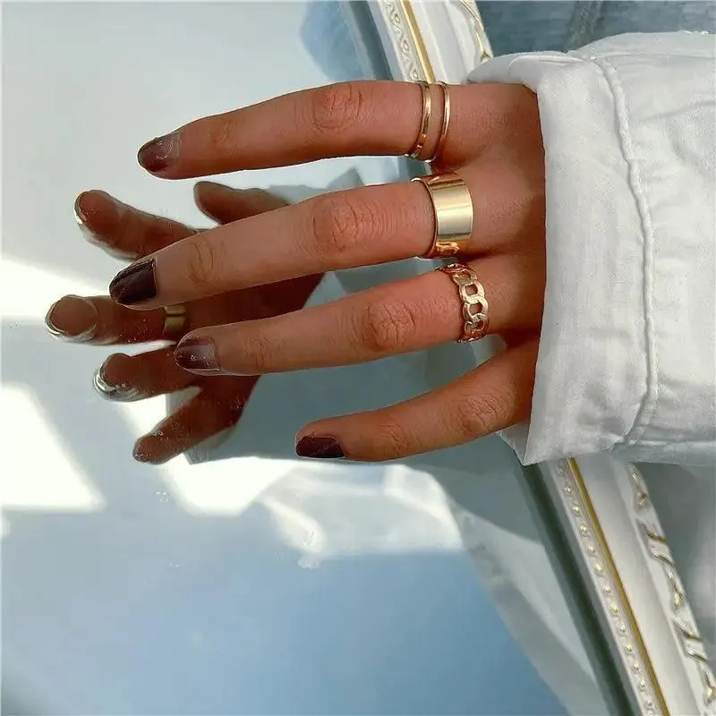 Dazzling Gold Color Round Geometric Finger Rings Set For Women And Girls Vintage Multiple Midi Finger Ring Sets