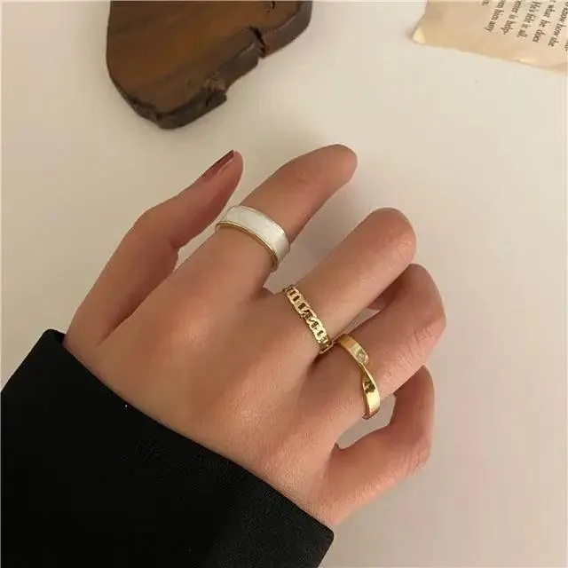 Dazzling Gold Color Round Geometric Finger Rings Set For Women And Girls Vintage Multiple Midi Finger Ring Sets