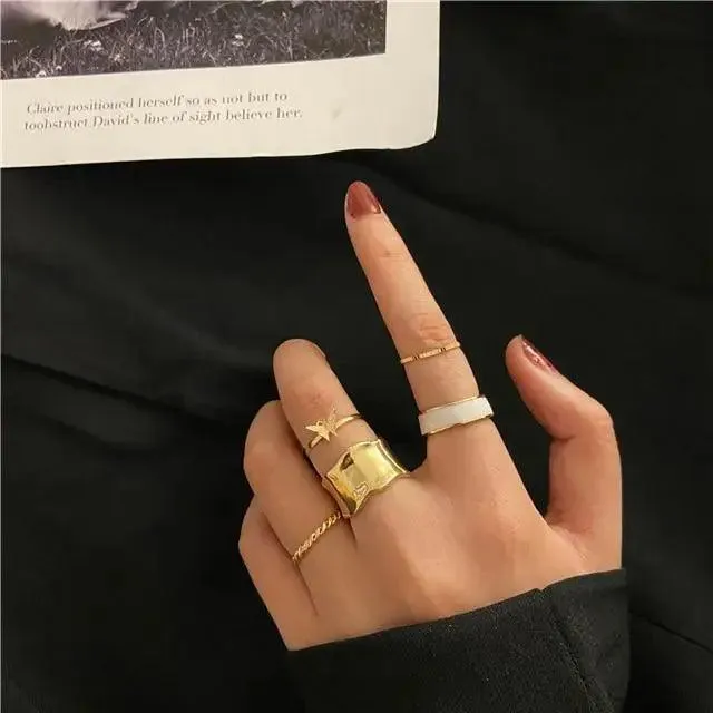 Dazzling Gold Color Round Geometric Finger Rings Set For Women And Girls Vintage Multiple Midi Finger Ring Sets