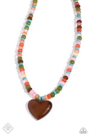 Desertscape Delight - Brown - Cat's Eye Stone Heart Colored Bead Paparazzi Short Necklace - December 2023 Simply Santa Fe
