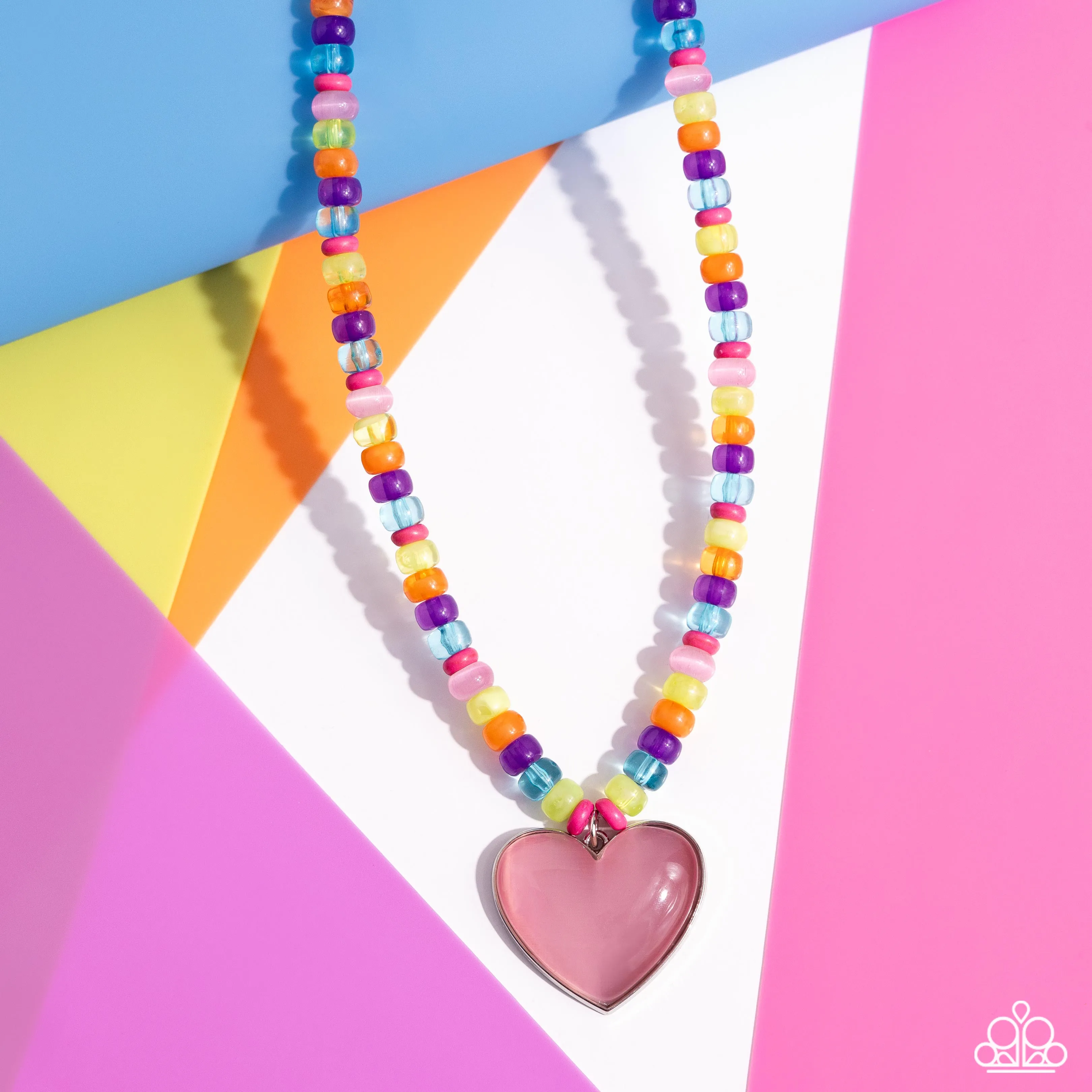 Desertscape Delight - Pink - Cat's Eye Stone Heart Multicolored Bead Paparazzi Short Necklace