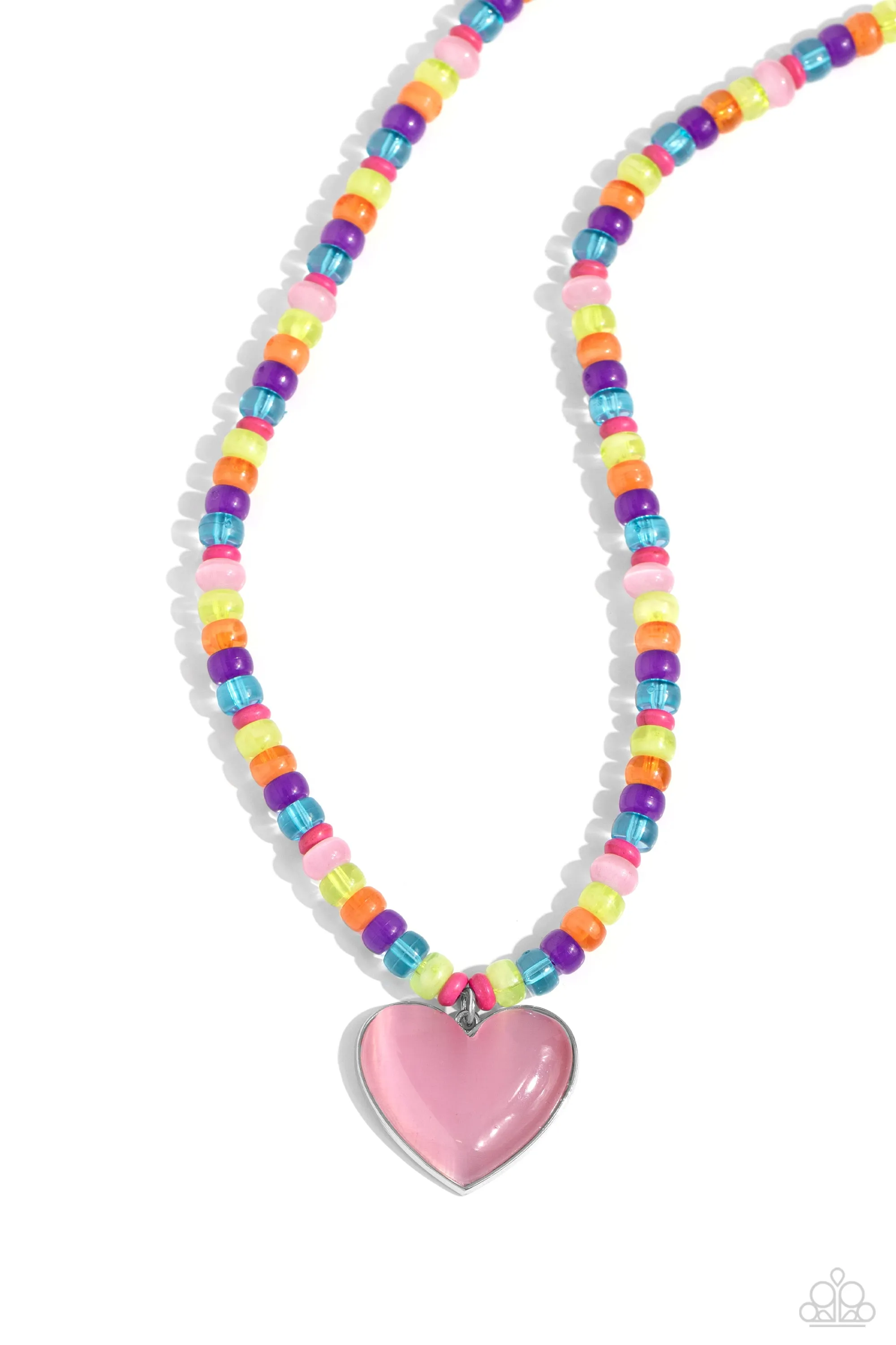 Desertscape Delight - Pink - Cat's Eye Stone Heart Multicolored Bead Paparazzi Short Necklace