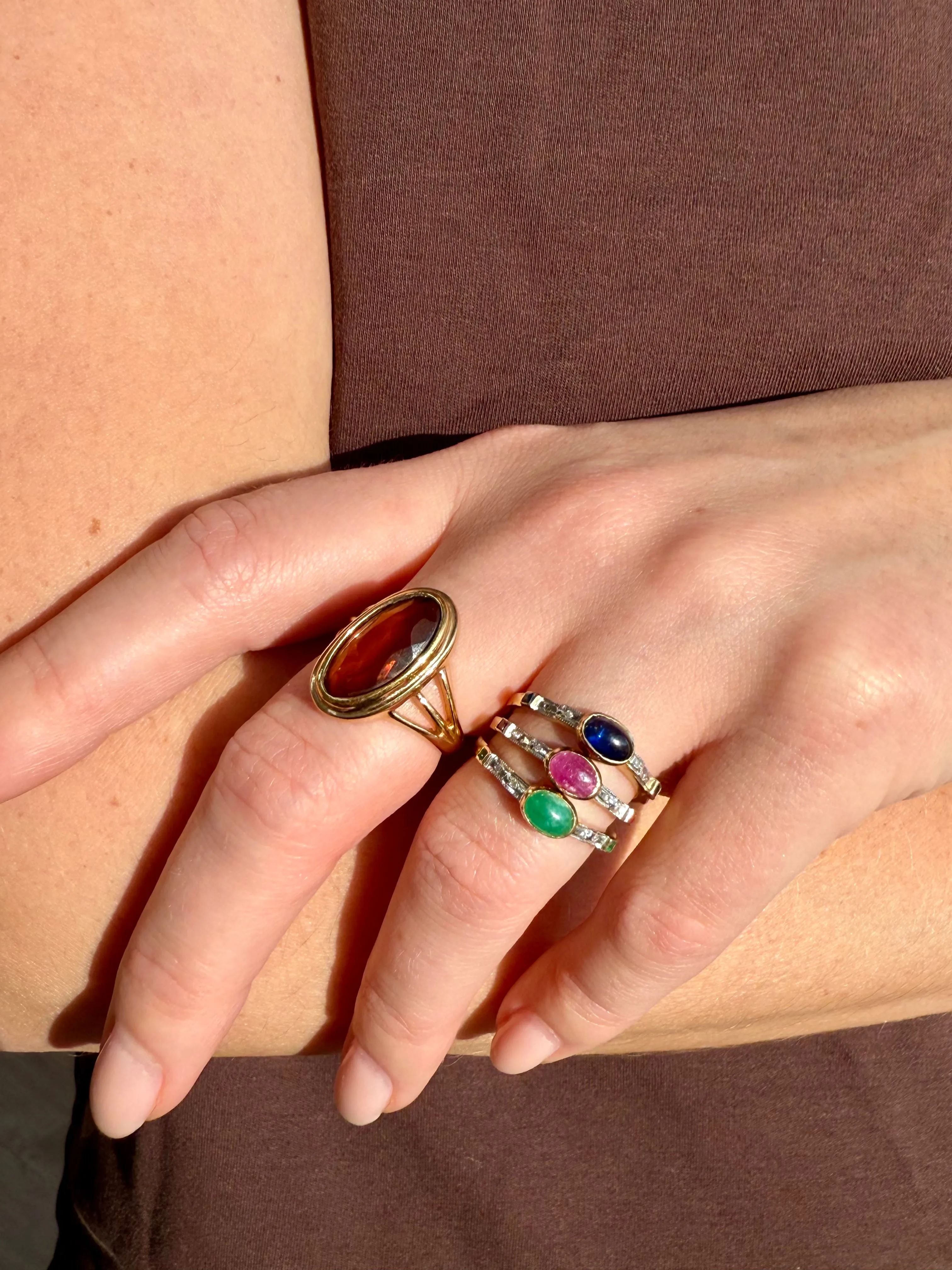 Diamond Band Trio with Blue Sapphire, Emerald & Ruby