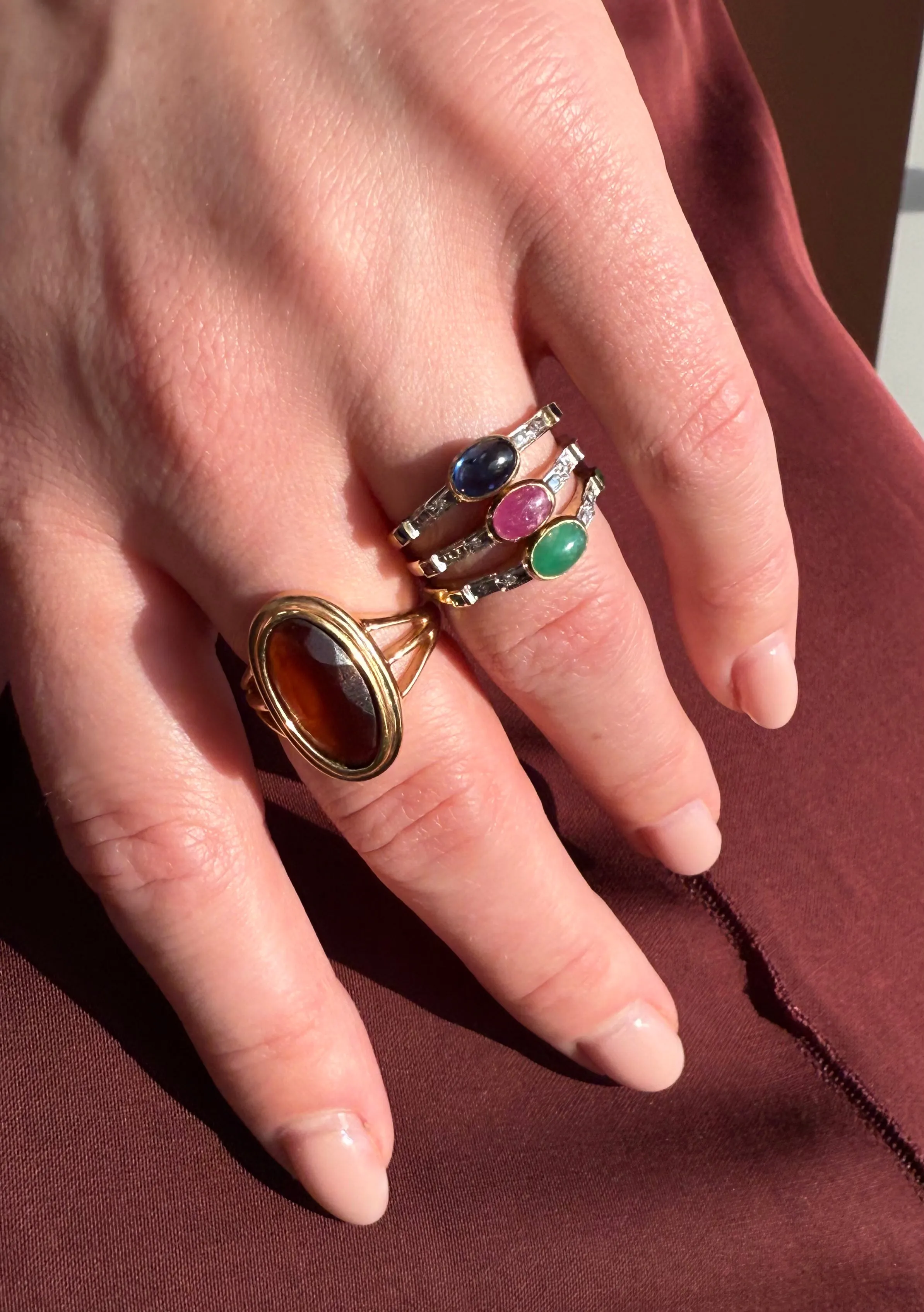 Diamond Band Trio with Blue Sapphire, Emerald & Ruby