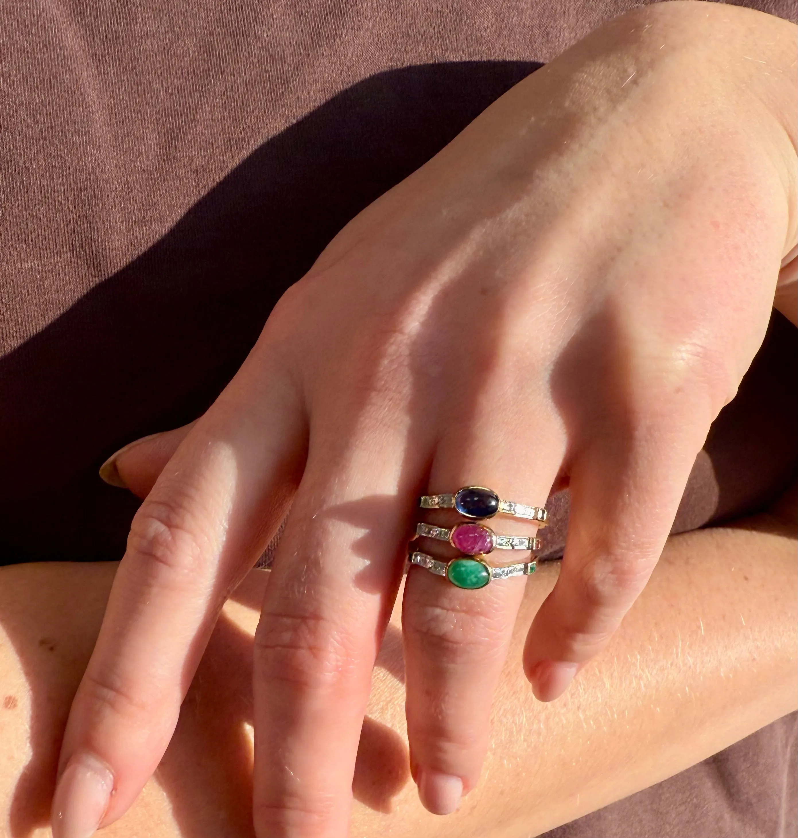 Diamond Band Trio with Blue Sapphire, Emerald & Ruby