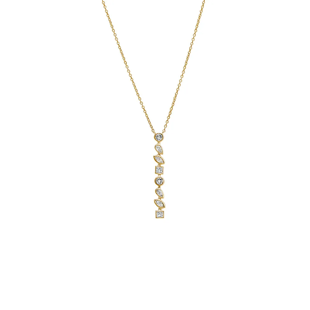 Diamond Bezel Multi Shape Drop Pendant Necklace 14K