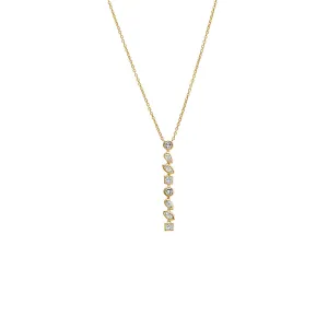 Diamond Bezel Multi Shape Drop Pendant Necklace 14K