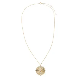 Diamond Bezel Ridged Disc Pendant Necklace 14K